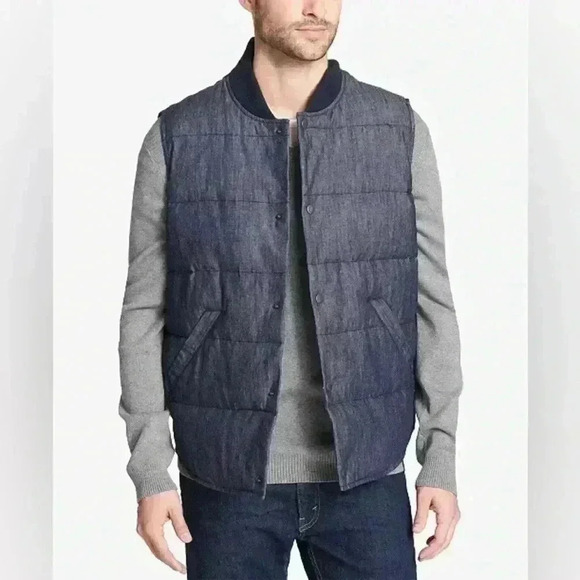 LEVIS Quilted Denim Puffer Vest Zip & Button Up Men’s Size Small - Picture 1 of 9